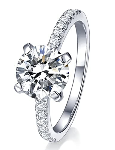 IMOLOVE Solitaire Moissanite Engagement Ring, 1CT D Color VVS1, 925 Sterling Silver & 18K White Gold Plated