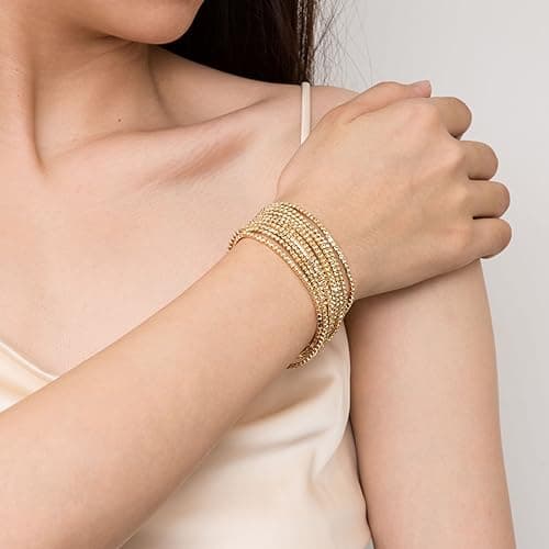 HZMAN Dainty 14K Gold Plated Stretch Bracelet Set for Women