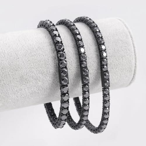 316 Stainless Steel Black Moissanite Bracelet, 4/5mm Tennis Style Lab Grown Jewelry