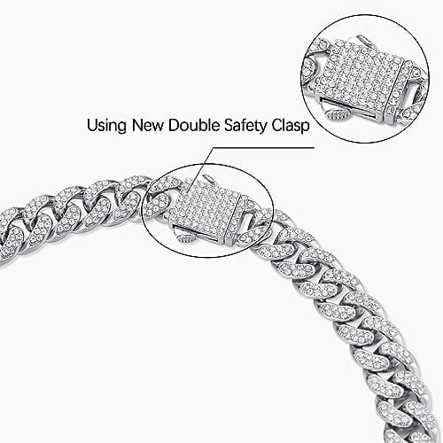 FEEL STYLE Silver Iced Cuban Link Chain Bling Diamond Curb Necklace 18-24inch