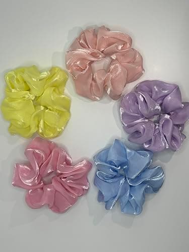 5 Pack Satin Silk Scrunchies for Curly and All Hair Types