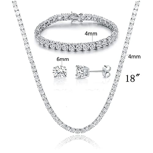 Gemsme 18K Gold Plated Tennis Jewelry Set: Necklace, Bracelet, Earrings (Pack of 3)