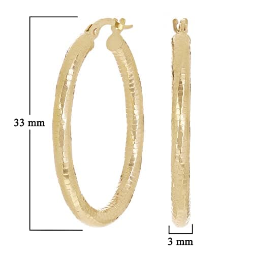 Direct Italian 14k Yellow Gold Honeycomb Hollow Oval Hoops 1.3" 3mm 2.2g