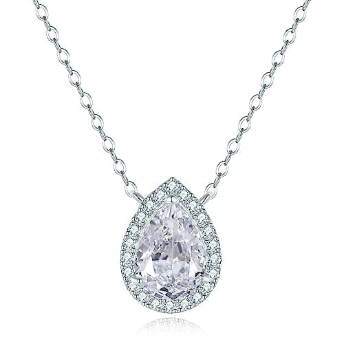 Lab Created Diamond Necklace for Women 925 Sterling Silver 18K Gold Plated Pendant Gift