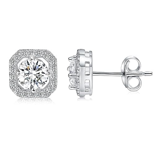 MDFUN Moissanite Halo Stud Earrings 5mm 1Ct for Women Men