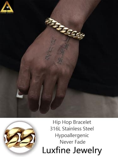 Luxfine 14K Gold Plated Miami Cuban Link Bracelet for Men & Women