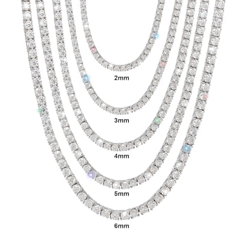 Gem's Beauty 2-6.5mm 14k White Gold Plated Moissanite Tennis Necklaces for Women