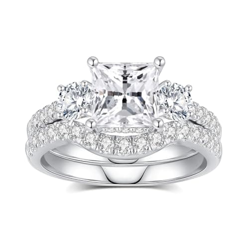 18K White Gold Plated Moissanite Engagement & Wedding Ring Sets