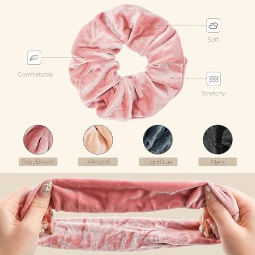 4-Pack Lolalet Large Soft Velvet Scrunchies for Thick Curly Hair - Women, Girls, Teens