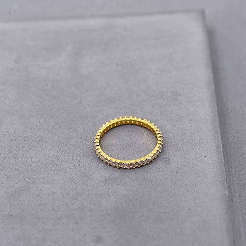 Vescence 18K Gold Plated CZ Stacking Ring | Dainty Vertical Baguette Eternity Band for Women