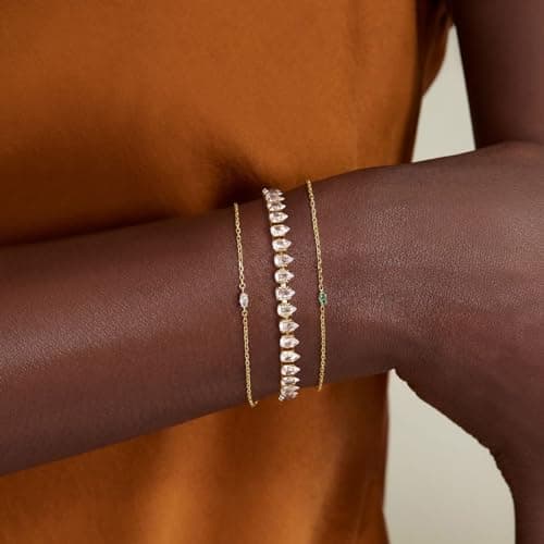 KissYan 14K Gold Plated Cubic Zirconia Adjustable Slider Tennis Bracelet