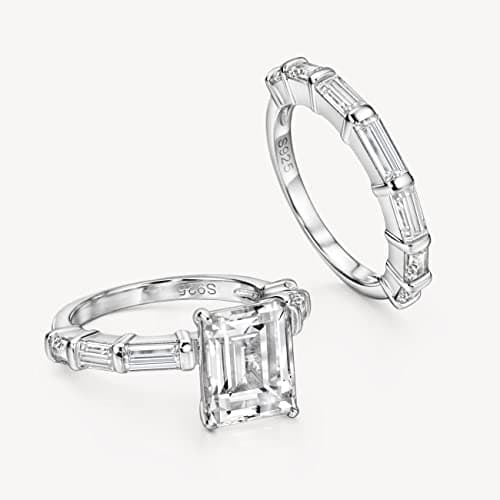 Michooyel S925 4ct Emerald Cut 2 in 1 Engagement Ring Sets for Women