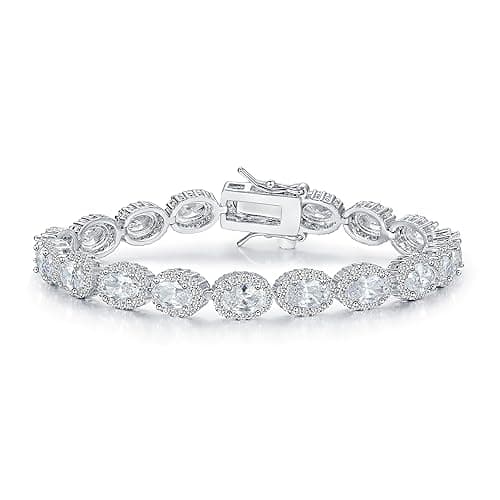 18K White Gold Heart Tennis Bracelet for Women, Size 6-8 inches