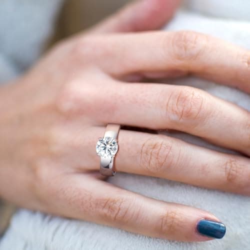 PROSTORY 2CT Moissanite Solitaire Ring 925 Silver VVS1 Clarity Anniversary Gift for Her
