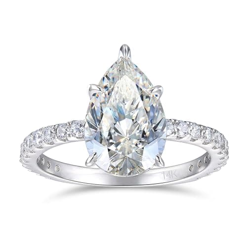 CGSRING 14K White Gold 3 Carat Pear Cut Moissanite Engagement Ring