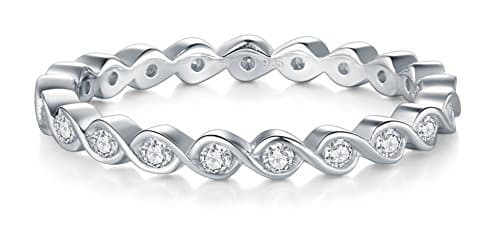 BORUO 2MM Sterling Silver Cubic Zirconia Wedding Ring, Size 4-12