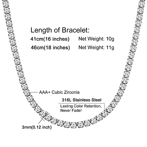 ChainsHouse Classic 3mm Cubic Zirconia Tennis Necklace - Stainless Steel & 18K Gold Plated for Men & Women
