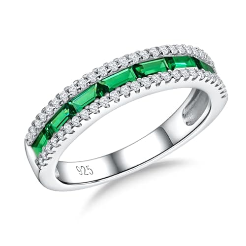 DAYBYDAY Emerald Cut Channel Set 1ct Baguette Moissanite Eternity Bands Sterling Silver