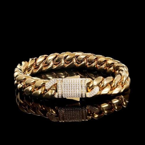 Moissanite Bracelet for Men and Women, 12mm Mesh 18K Gold