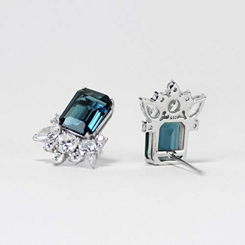 Michooyel S925 Cubic Zirconia Stud Earrings London Blue Emerald Cut Diamond Earrings for Women