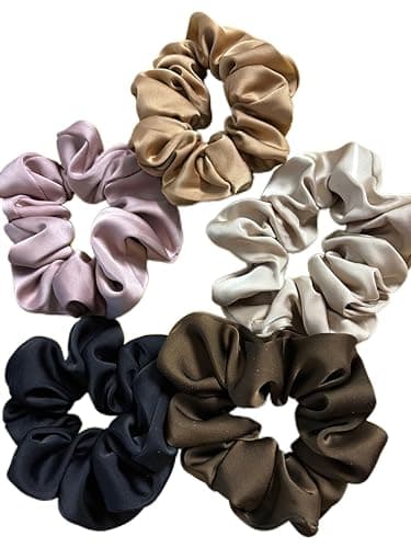 5 Pack Satin Silk Scrunchies for Curly and All Hair Types