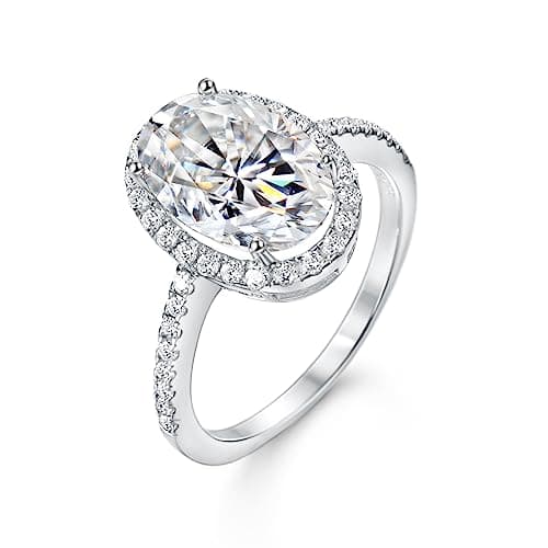 Michooyel 925 Sterling Silver 4.5ct Oval Moissanite Halo Engagement Ring for Women