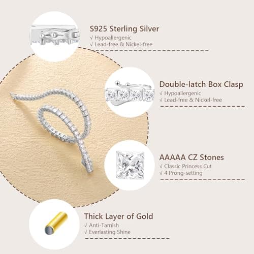 KRKC&CO 2/3/4mm Sterling Silver Tennis Bracelets, 14k Gold/White Gold Plated, Iced Out CZ