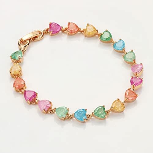 Michooyel 18K Gold Plated Rainbow Cubic Zirconia Heart Bracelet for Women