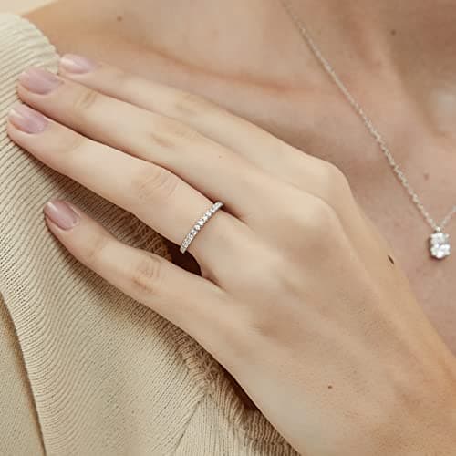 EAMTI 925 Sterling Silver Wedding Band with Cubic Zirconia Size 3-13