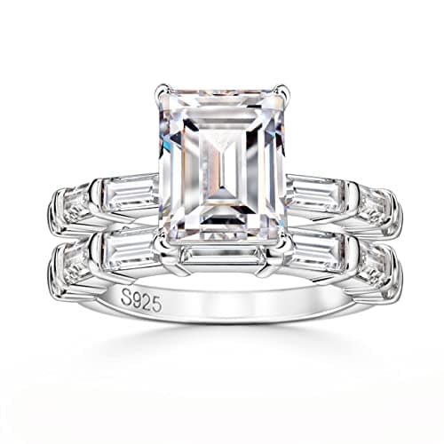 Michooyel S925 4ct Emerald Cut 2 in 1 Engagement Ring Sets for Women