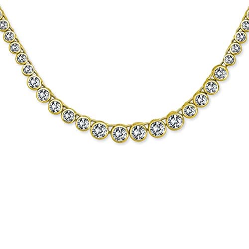 Stunning Silver 14K Gold Plated Rose CZ Bridal Tennis Necklace