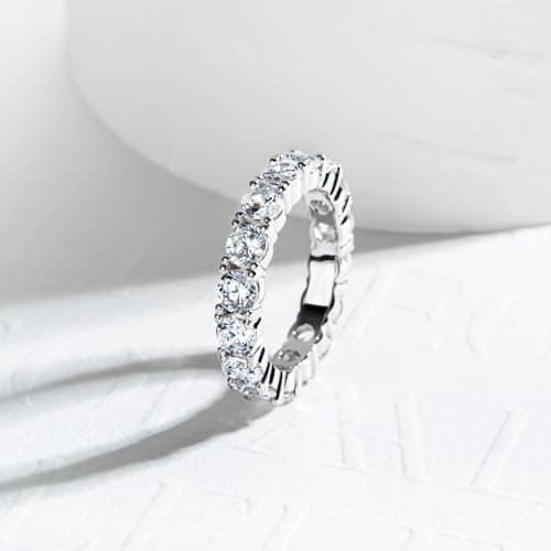 Gobaalele 5A Grade Round/Cushion Cut Cubic Zirconia Eternity Ring for Women