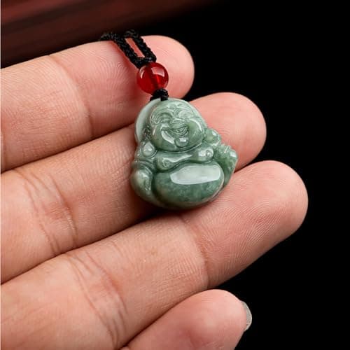 Grade A Certified Natural Jade Buddha Pendant Necklace, Feng Shui Luck Amulet