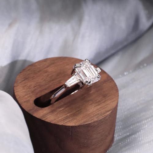 TIANYU GEMS 3.0 Carat 3 Stone Moissanite Ring, Sterling Silver & 18K Gold Plated