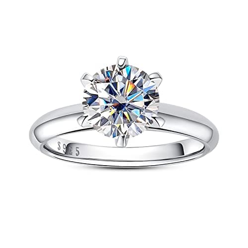 AimiIee Moissanite Engagement Ring, 0.5-3CT Round BrilliantGold Plated 925 Sterling Silver