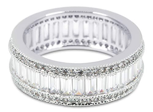 Savlano 18K Gold Plated 8MM Emerald Cut CZ Eternity Ring for Women