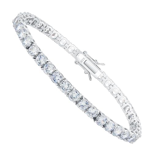 Kose 925 Sterling Silver Classic Tennis Bracelet | 4mm Sapphire Ruby Emerald Cubiz Zirconia | Women and Men, 6.5-8 inche