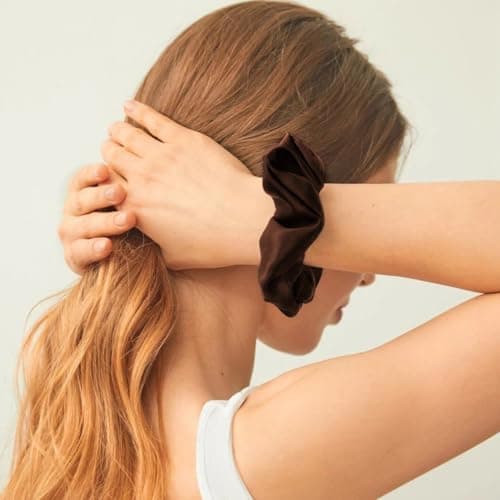 12 Piece Black & Brown Silk Scrunchies for Thick Hair