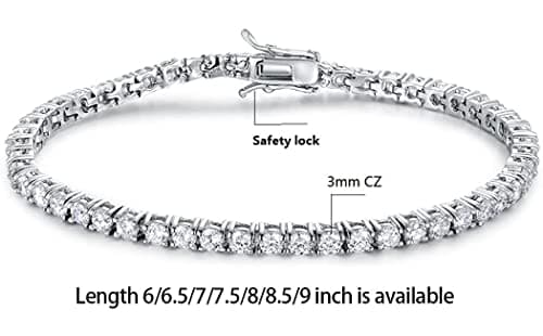 Gemsme 18K Gold Plated 3.0mm Cubic Zirconia Classic Tennis Bracelet