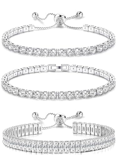 YADOCA Silver Plated Cubic Zirconia Bracelet Stack Set