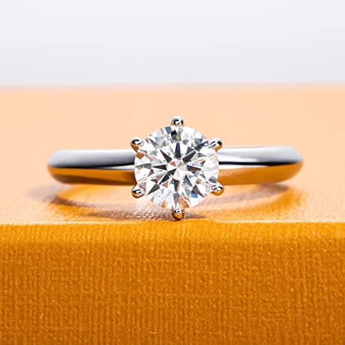 AimiIee Moissanite Engagement Ring, 0.5-3CT Round BrilliantGold Plated 925 Sterling Silver