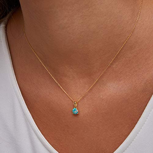 Michooyel Sterling Silver 4 Prong Opal Pendant Necklace 18K Rose Gold Tone