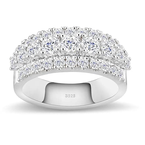 Boieiyftrp D Color VVS1 Moissanite Wedding Ring, Sterling Silver Plated 18k White Gold