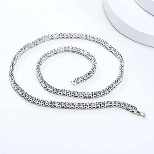 Silver Plated Mesnt Iced Out Tennis Chain Necklace CZ 5mm 46-61CM