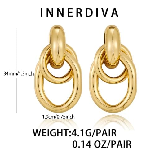 INNERDIVA Gold Circle Stud & Dangle Earrings for Women Jewelry Gift