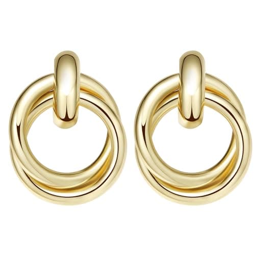 ENVEYO Hammered Geometric Gold Stud Earrings for Women Trendy Square Irregular Chunky Necklace