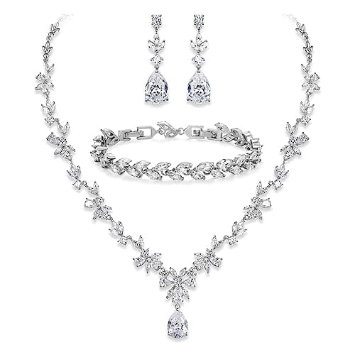 Crysdue Wedding Jewelry Set: Elegant Dangle Earrings & Teardrop Necklace for Bridal Party
