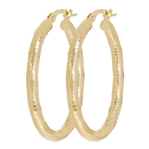 Direct Italian 14k Yellow Gold Honeycomb Hollow Oval Hoops 1.3" 3mm 2.2g