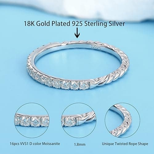 getlove 18K White Gold Plated Moissanite Wedding Band