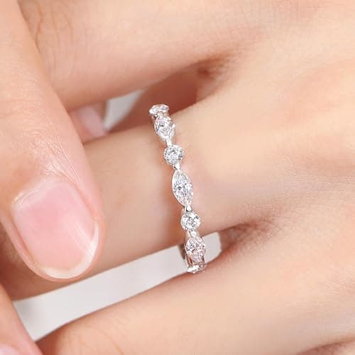 HZSIKAO White Gold Plated Sterling Silver Moissanite Half Eternity Ring for Women Sizes 5-10
